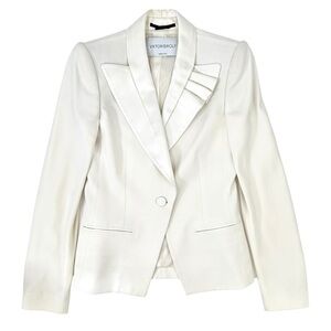 Viktor & Rolf White Satin Collar Padded Shoulder Tuxedo Blazer Jacket sz 38